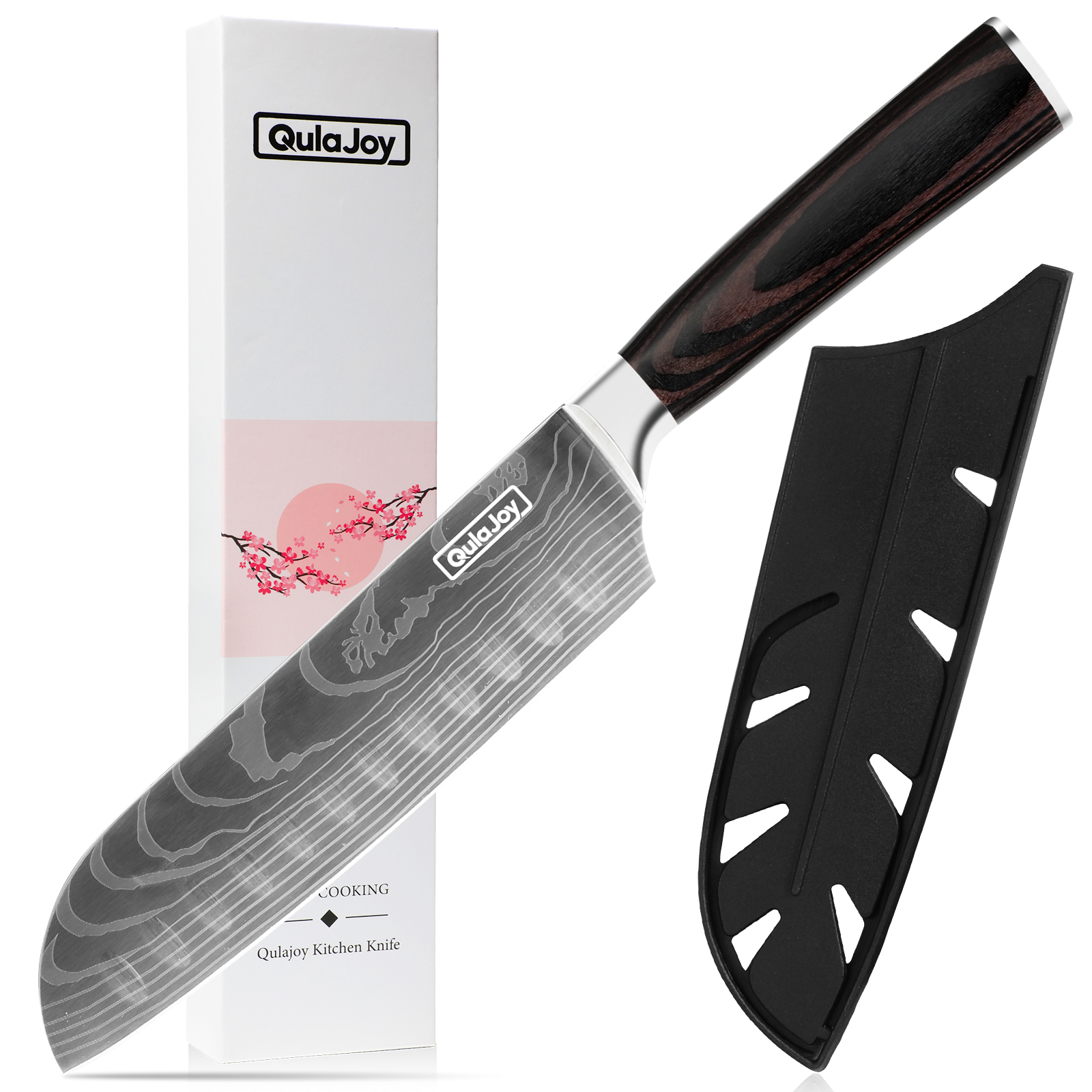 Couteau Santoku Qulajoy acier carbone japonais poignée bois