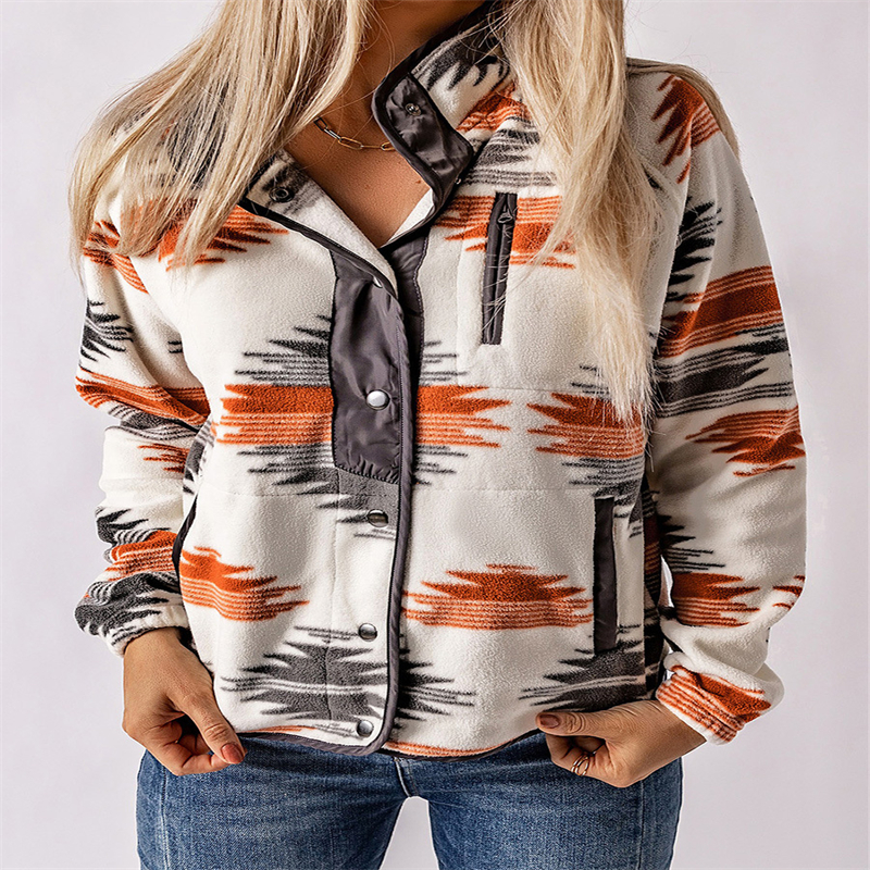 Veste cardigan imprimée polaire contrastée hiver
