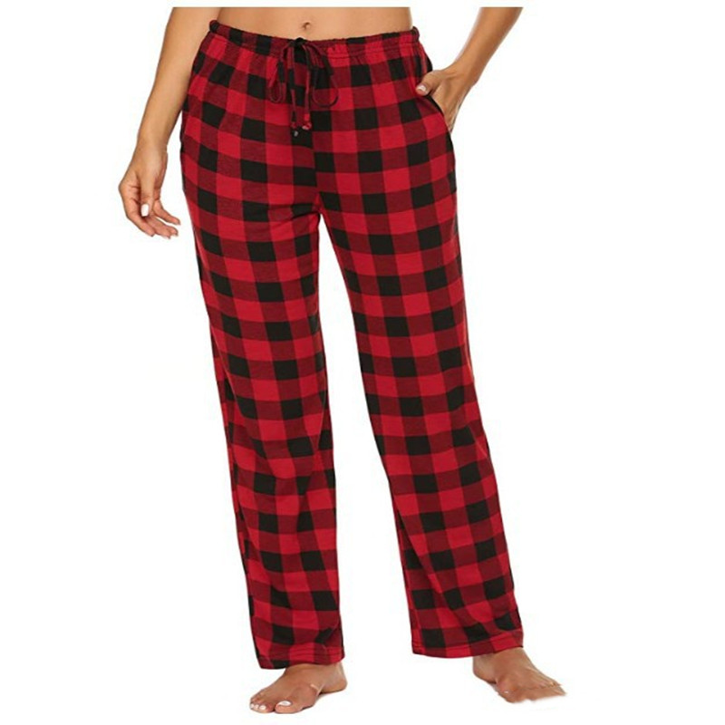 Pantalon casual femme écossais extensible avec poches