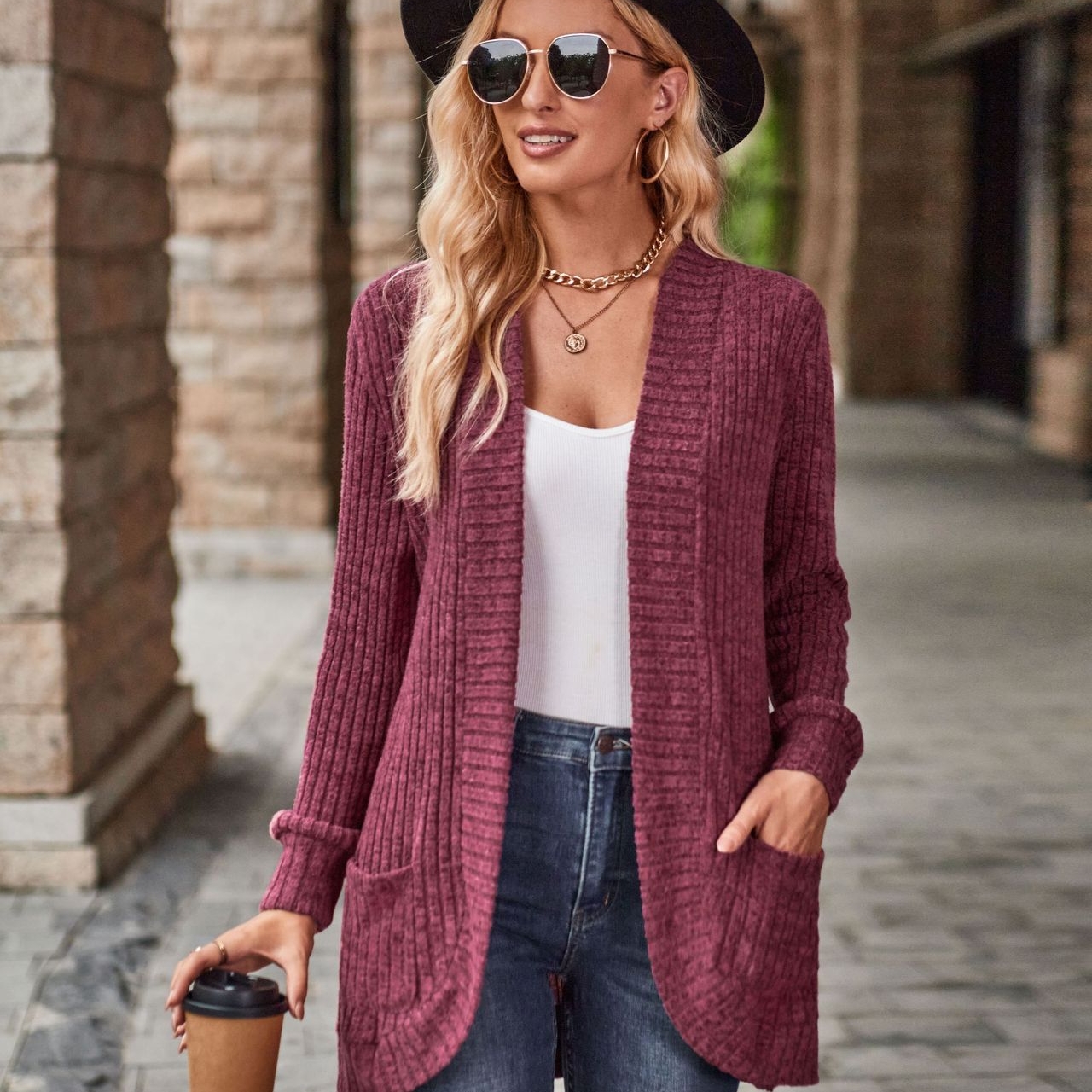 Cardigan rayé évidé brossé femme