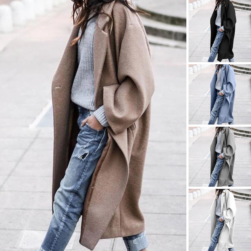 Manteau laine boutonnage simple revers poches femme hiver