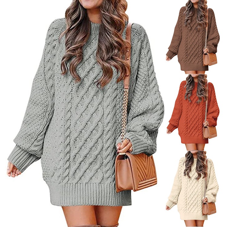Robe chandail torsadé tricot col rond femme