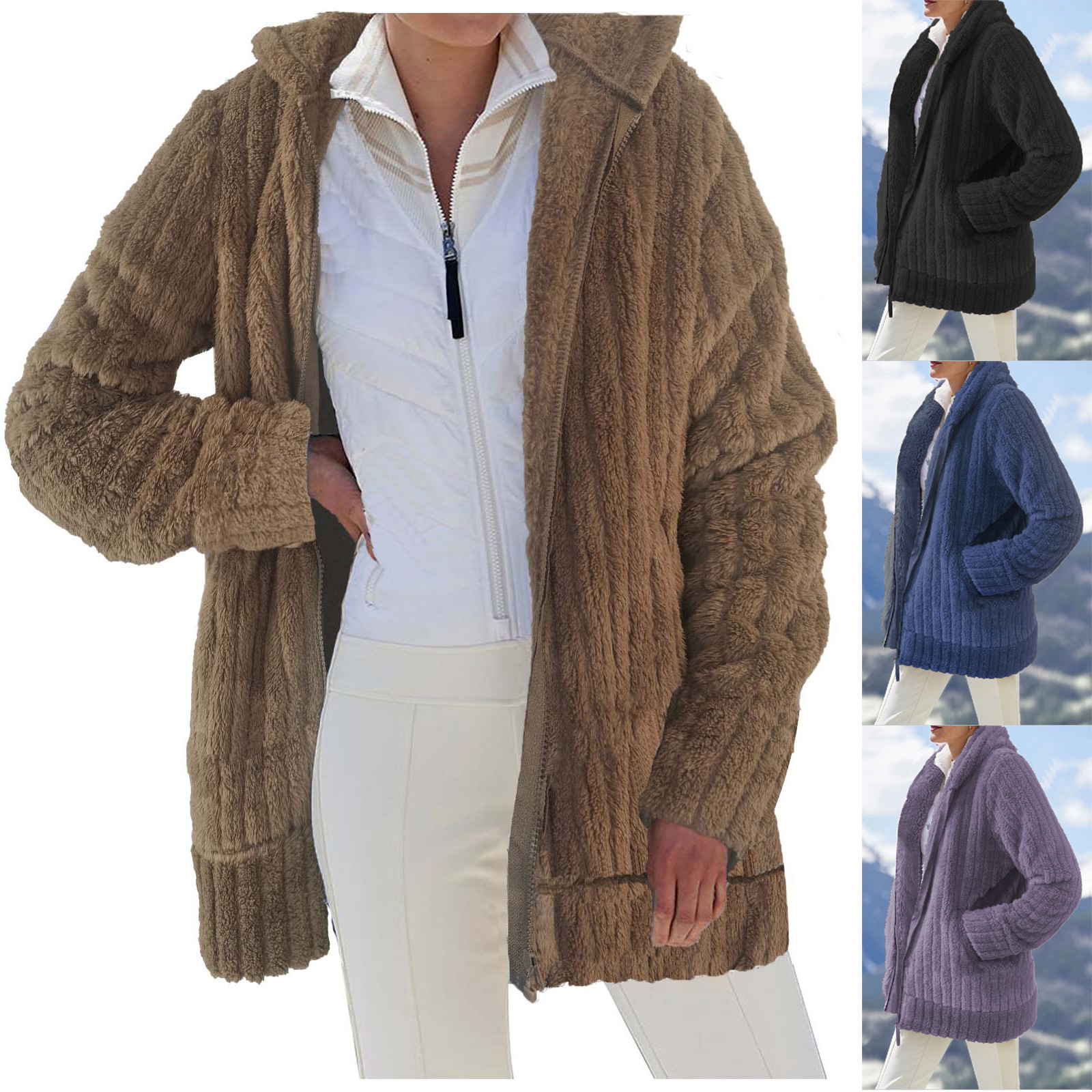 Veste ample capuchon doublure velours hiver
