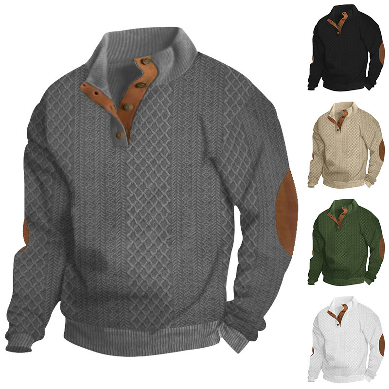 Chandail tricot jacquard col debout manches longues