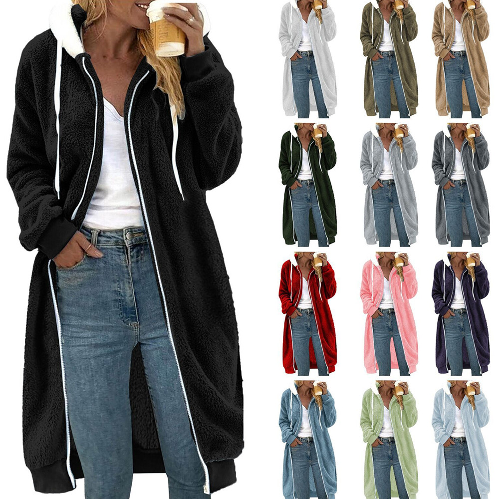 Manteau Capuche Fourrure Peluche Double Face Femme