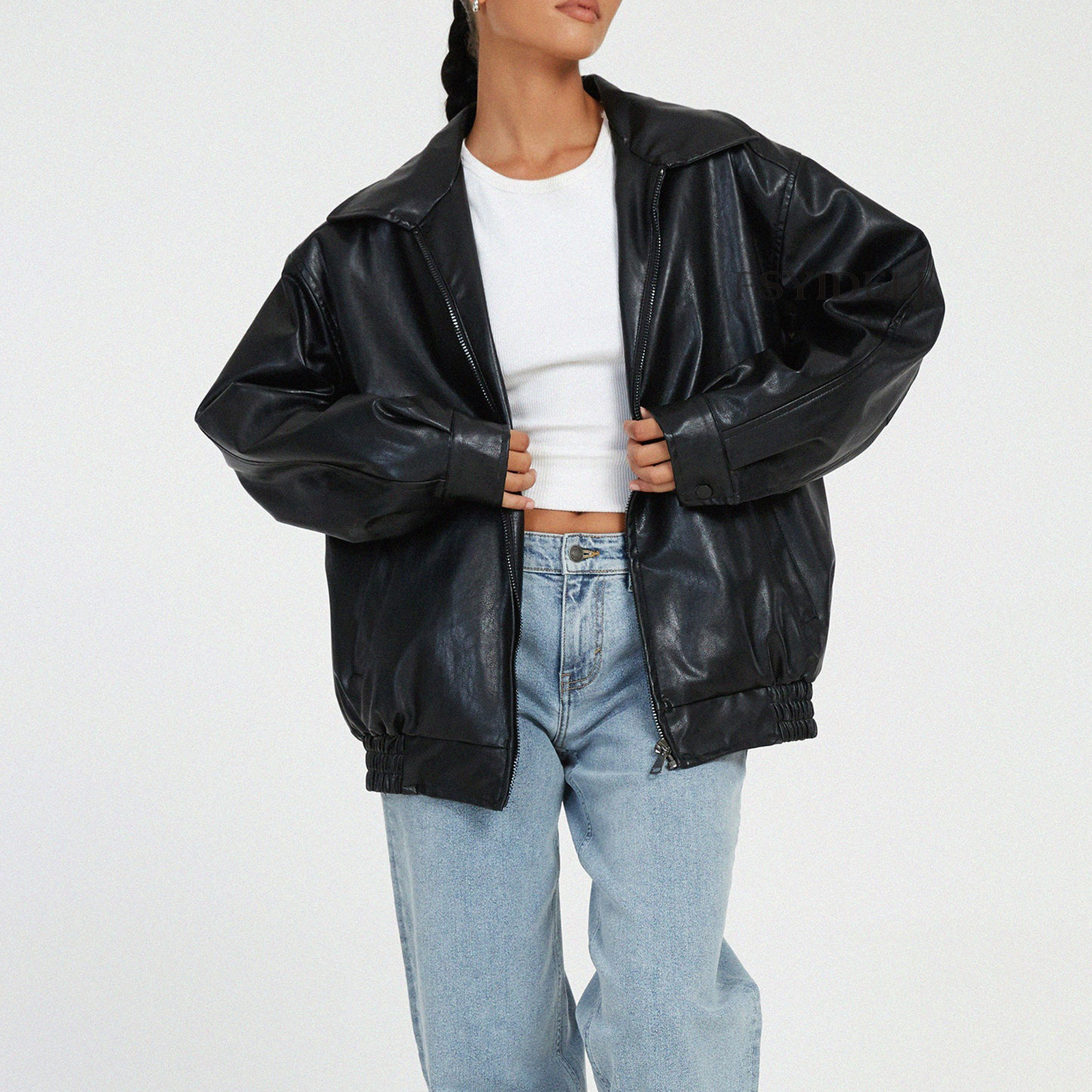 Manteau cuir style motard femme