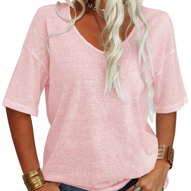 Chemise femme, col V, manches courtes, ample, mode