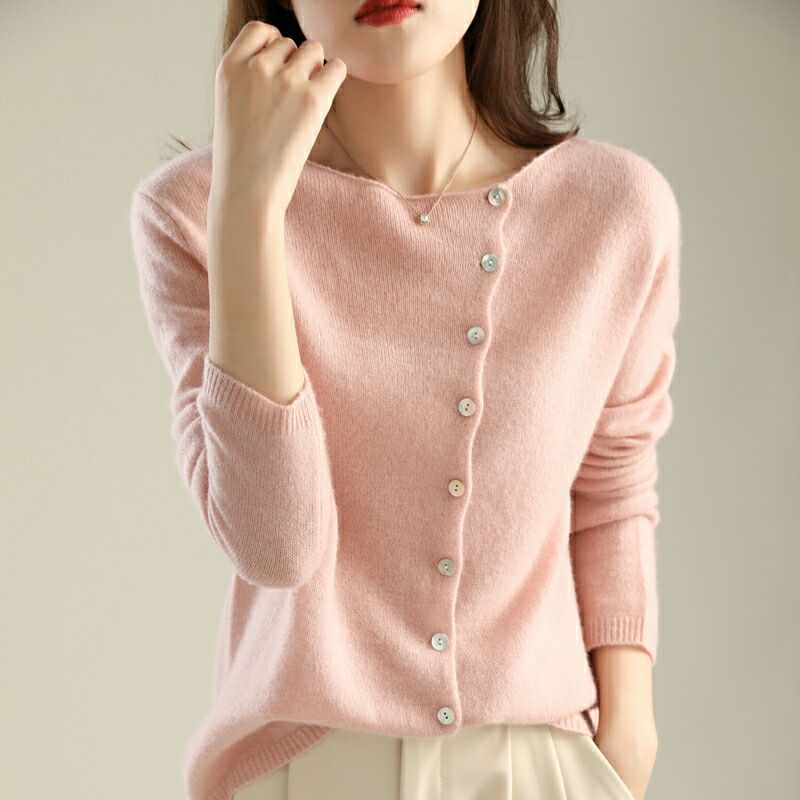 Cardigan cachemire style rétro col rond femme