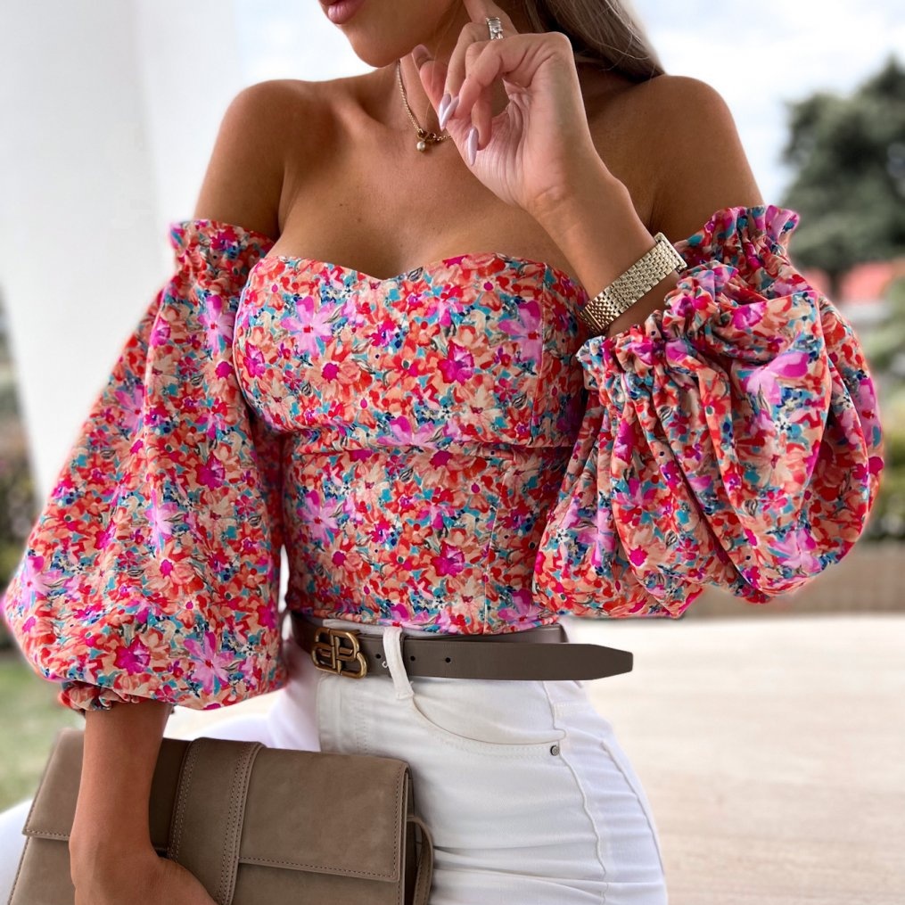 Chemise imprimée épaule dégagée sexy femme