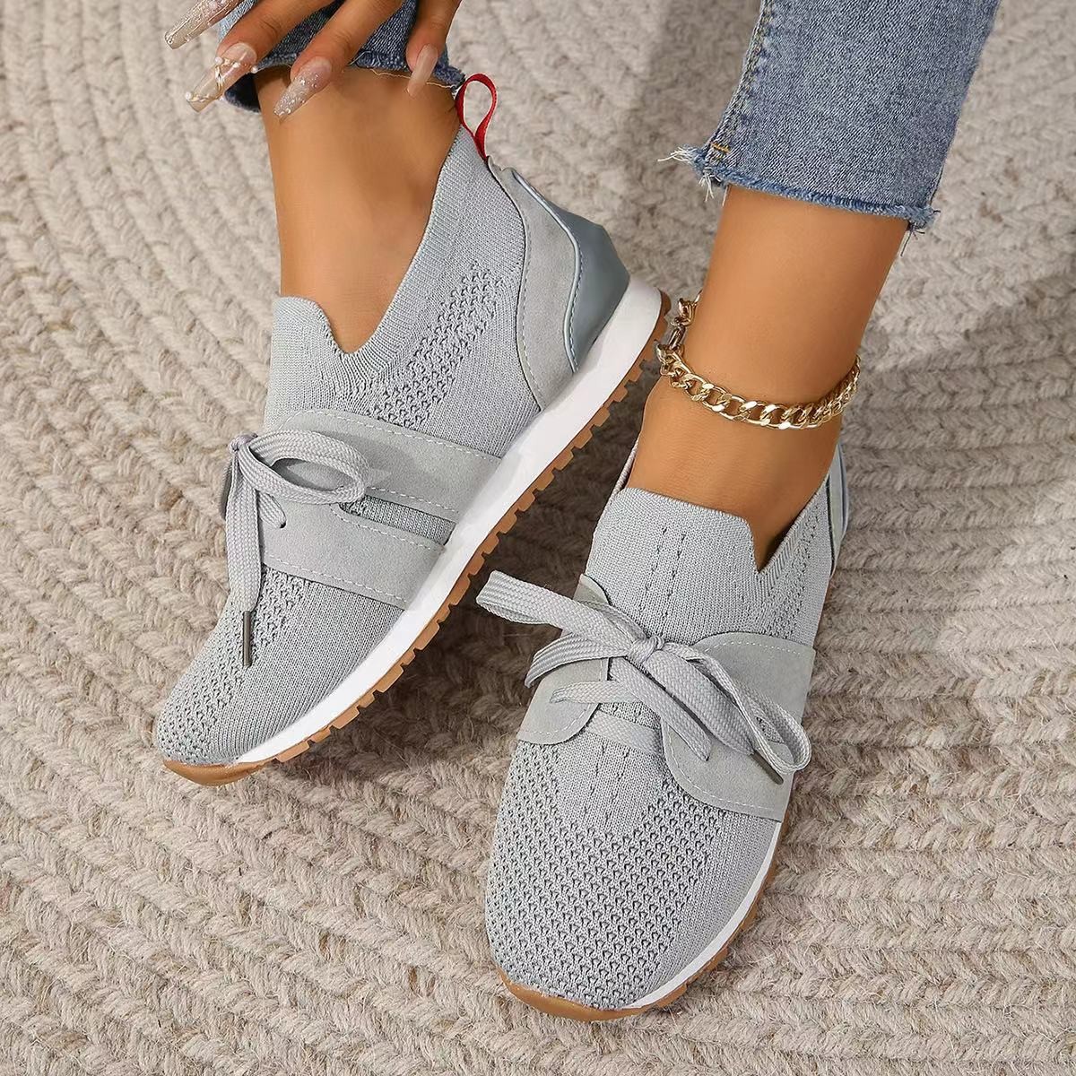 Chaussures plates maille lacées respirantes marche