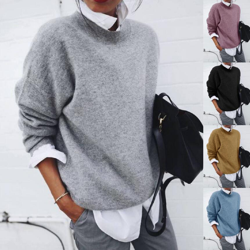 Chandail manches longues tricot couleur unie femme