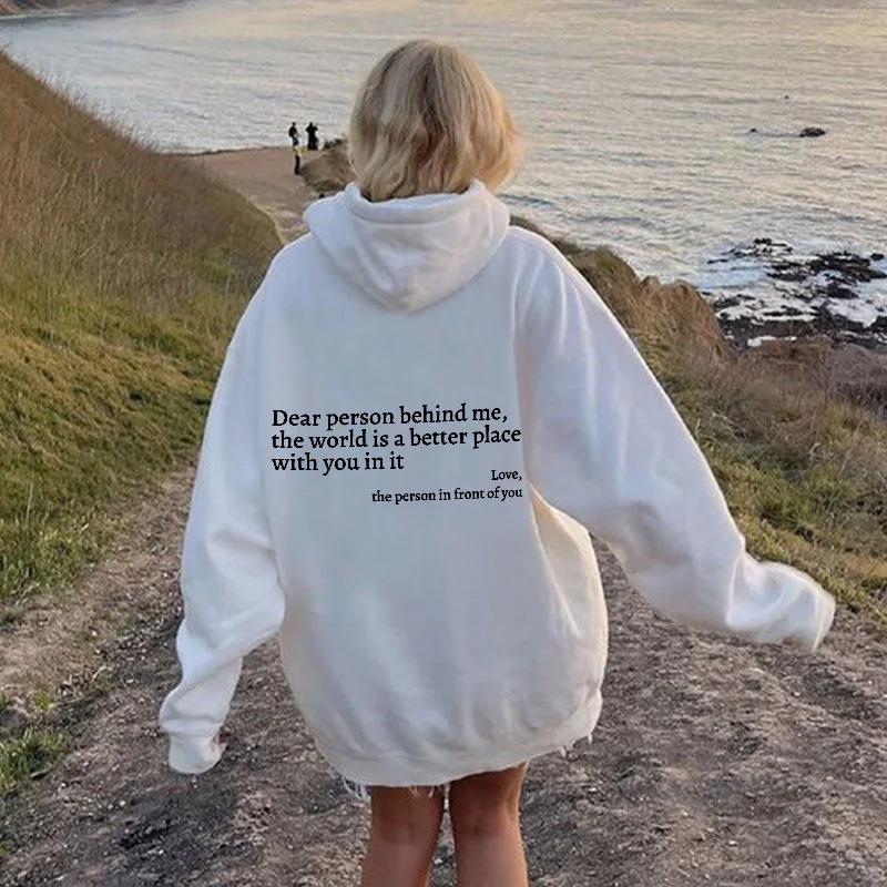 Hoodie brossé lettre unie femme