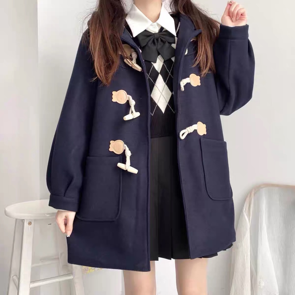 Manteau laine capuchon mi-long femme