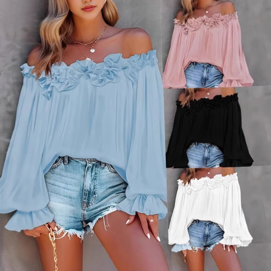 Blouse épaules dénudées manches lotus femme