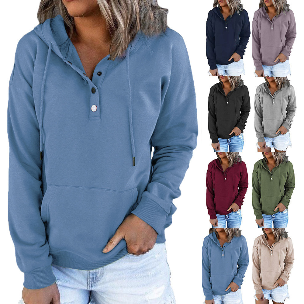 Hoodie capuche poches boutons cordon mode printemps automne
