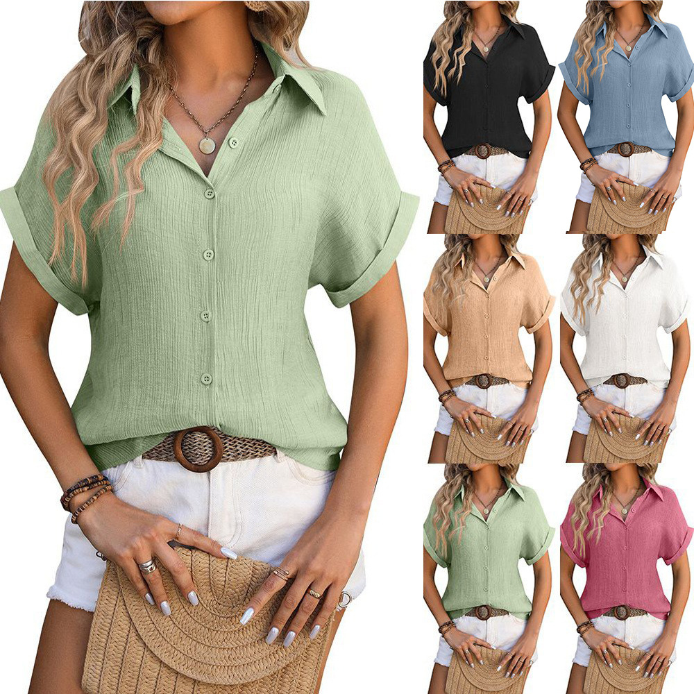 Chemise femme manches courtes col revers ample