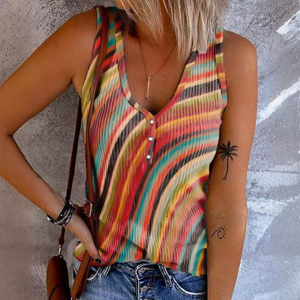 Gilet casual à rayures imprimé pour femme