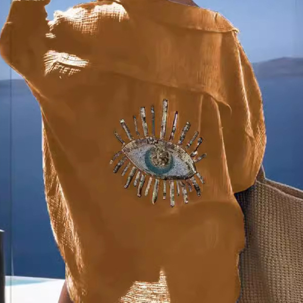 Chemise plage femme sequins perlée, casual