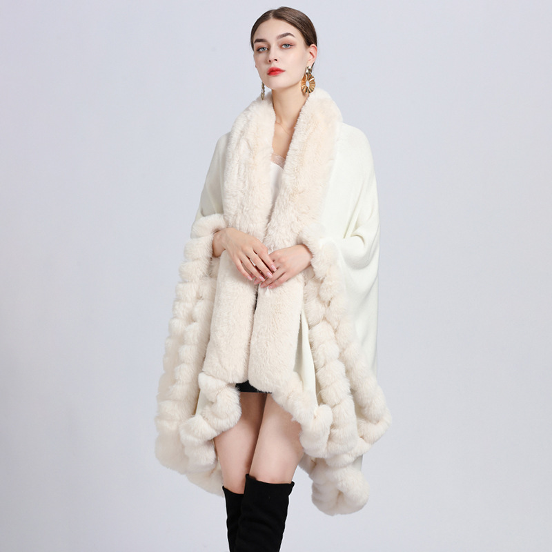 Cardigan tricoté surdimensionné col fourrure lapin Rex