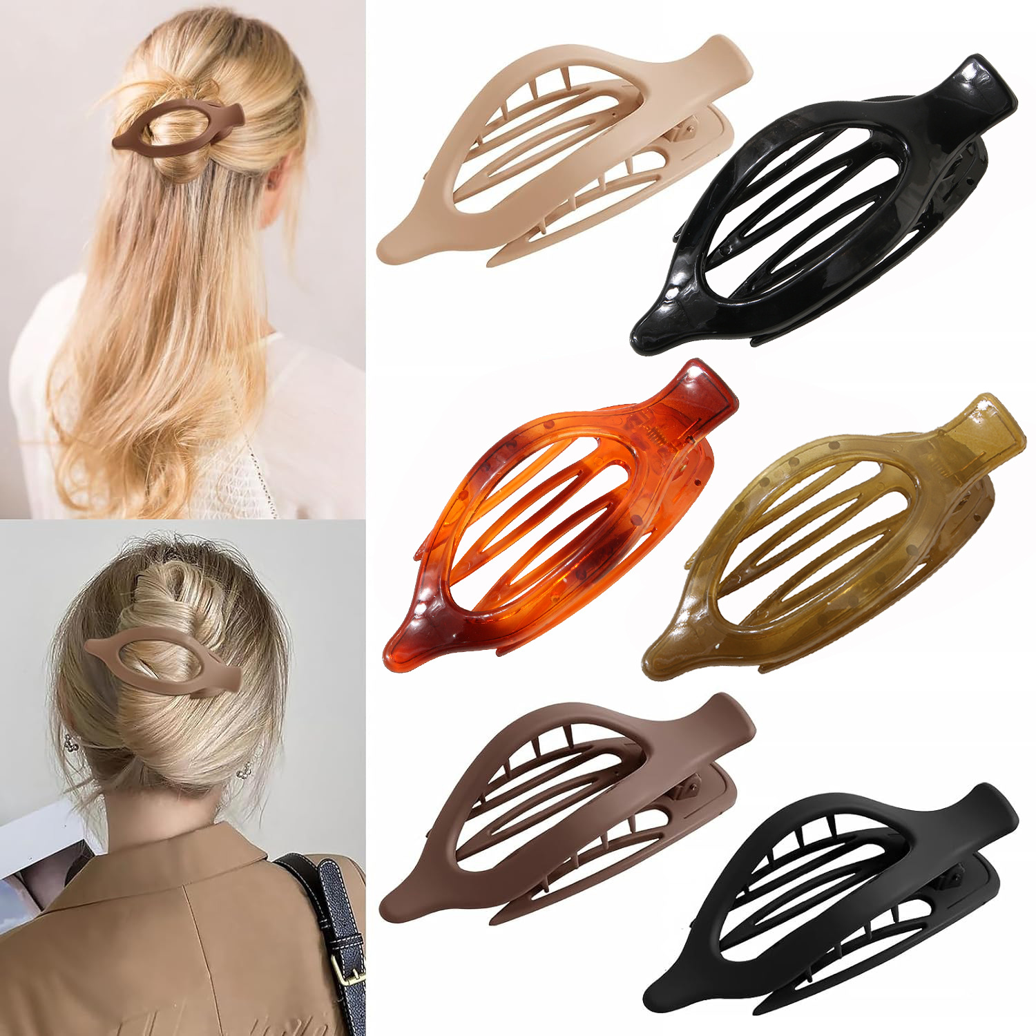 Grande pince chignon ovale style givre