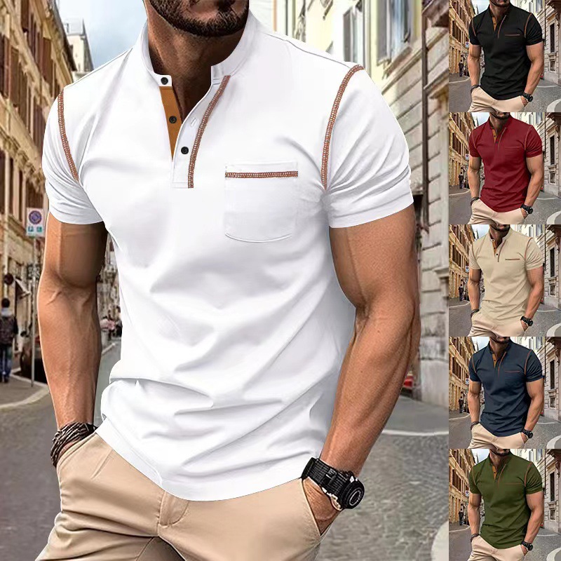 Polo homme manches courtes Henry coton respirant sport casual