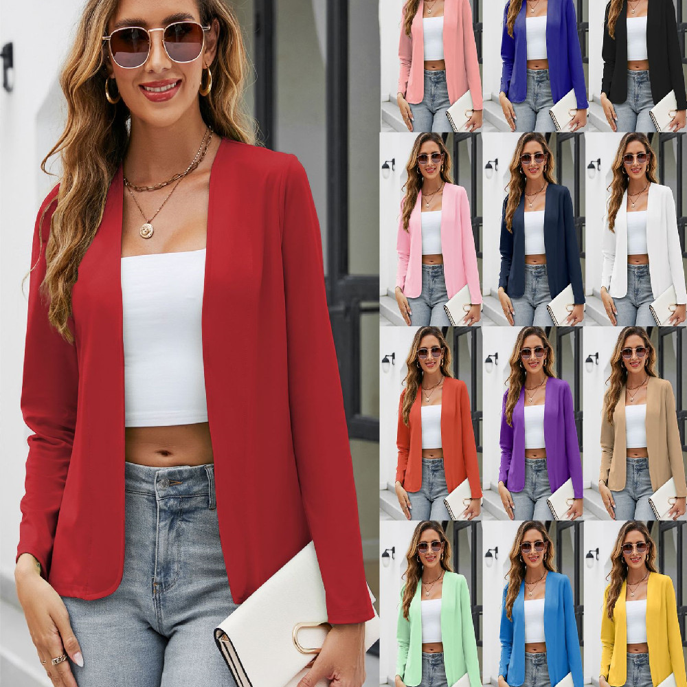 Cardigan sans col ajusté manches longues couleur unie