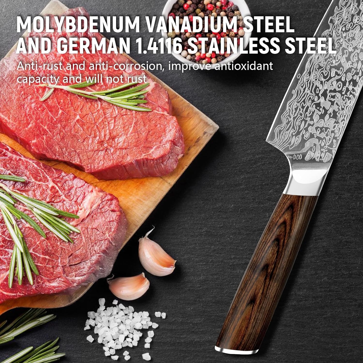 Couteau de chef acier vanadium japonais 7.8 po lame laser poignée