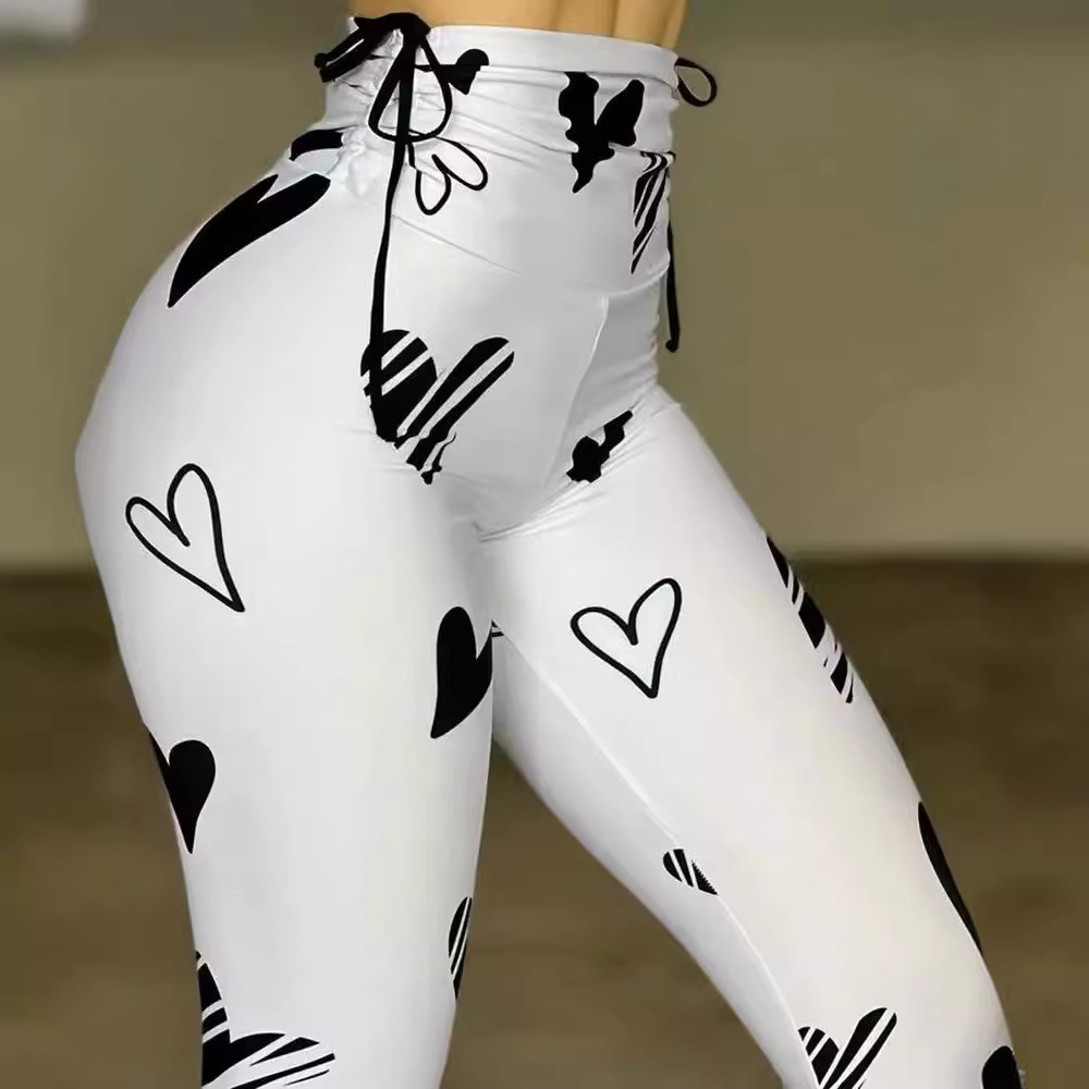 Legging yoga sport cœur avec cordon - Fitness hanche