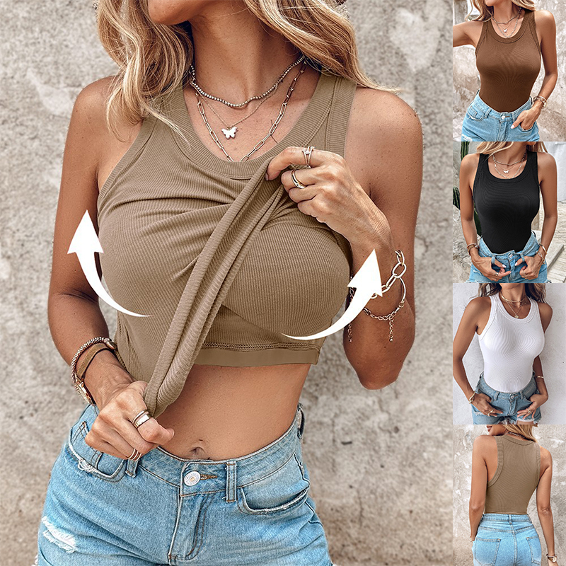 Camisole col rond nid d'abeille - Haut sans manches femme