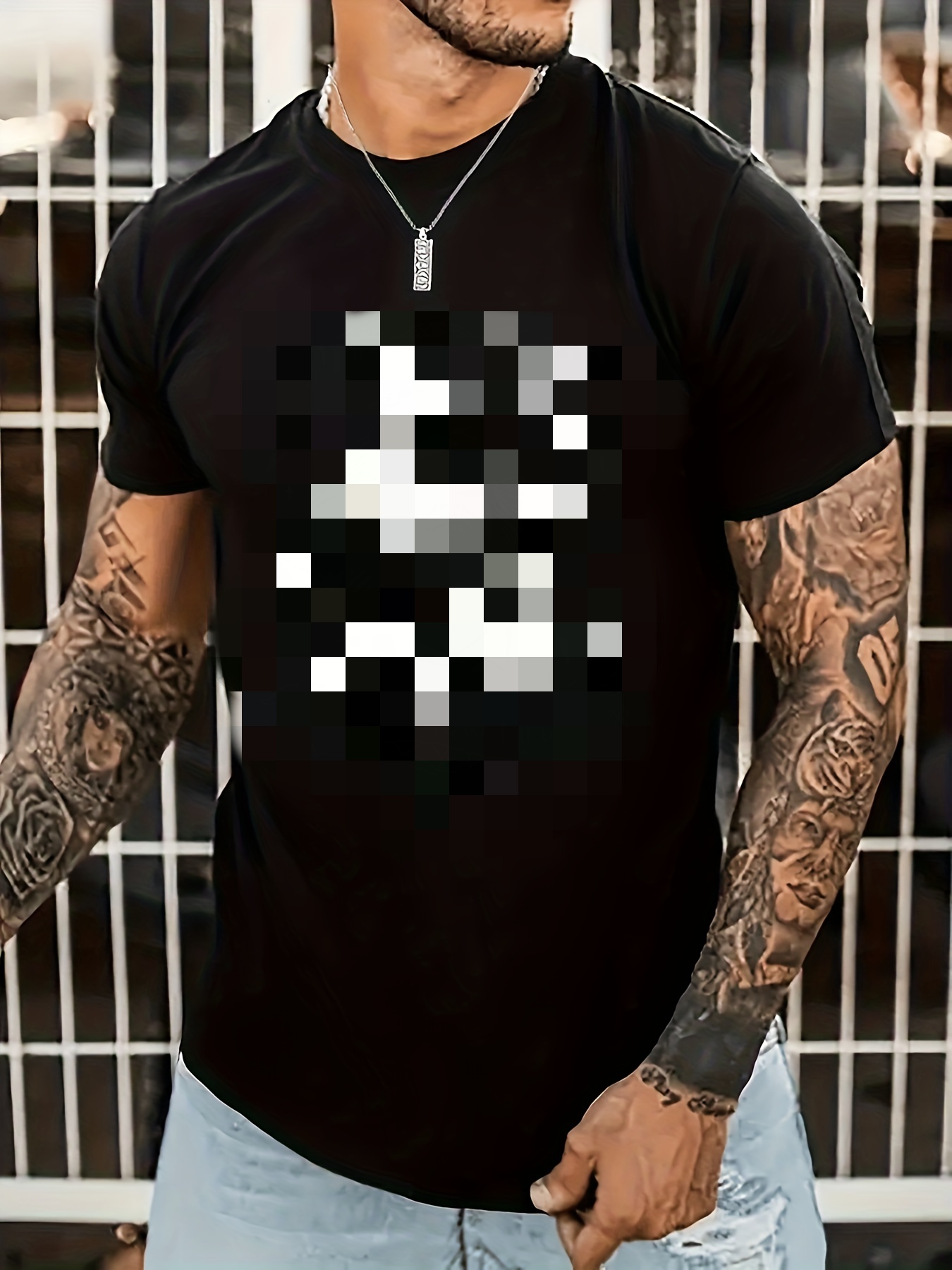 T-shirt Imprimé Homme Manches Courtes Col Rond