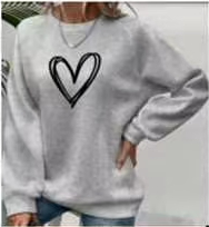 Hoodie coton col rond imprimé cœur