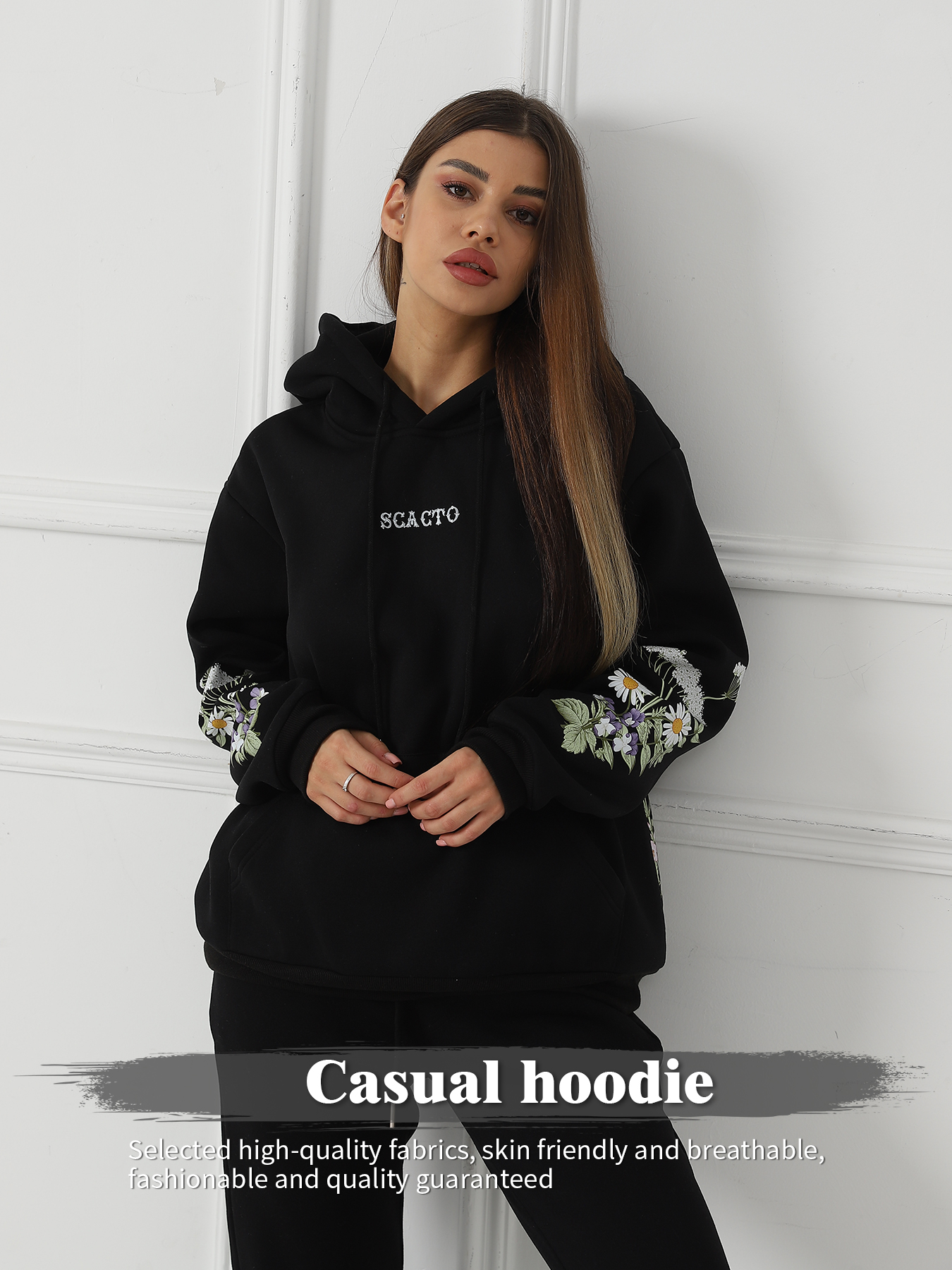 Sweat-shirt femme manches longues motif floral