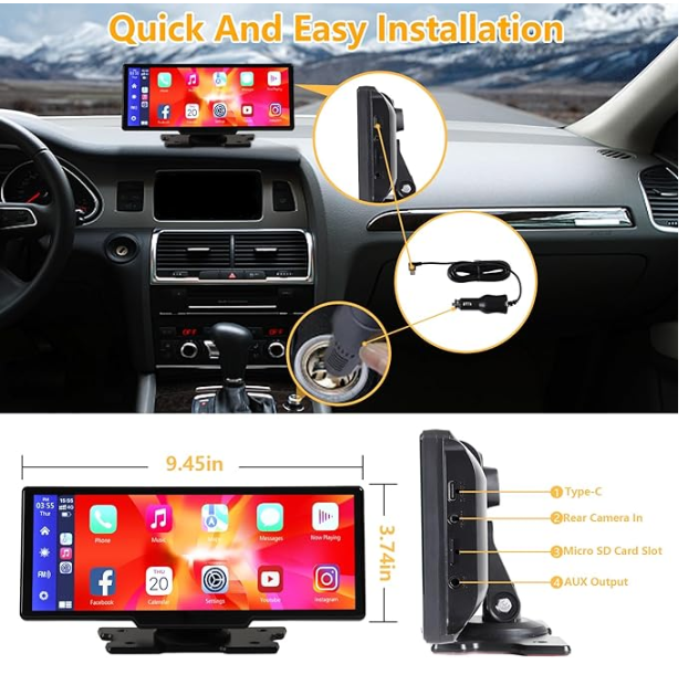Écran 9.3" CarPlay sans fil 2.5K caméra GPS Bluetooth FM