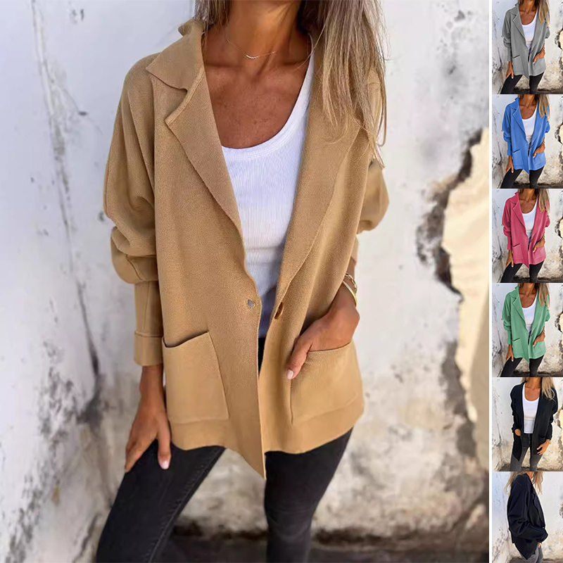 Veste revers casual poches, manches longues versátile, femme