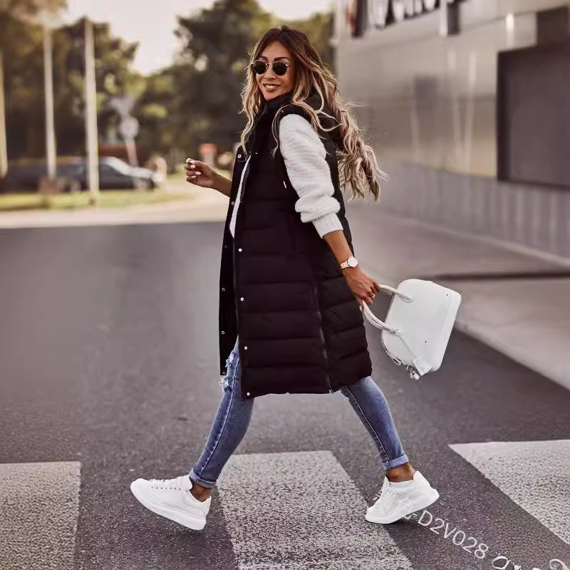 Gilet coton capuche boutonnage simple femme