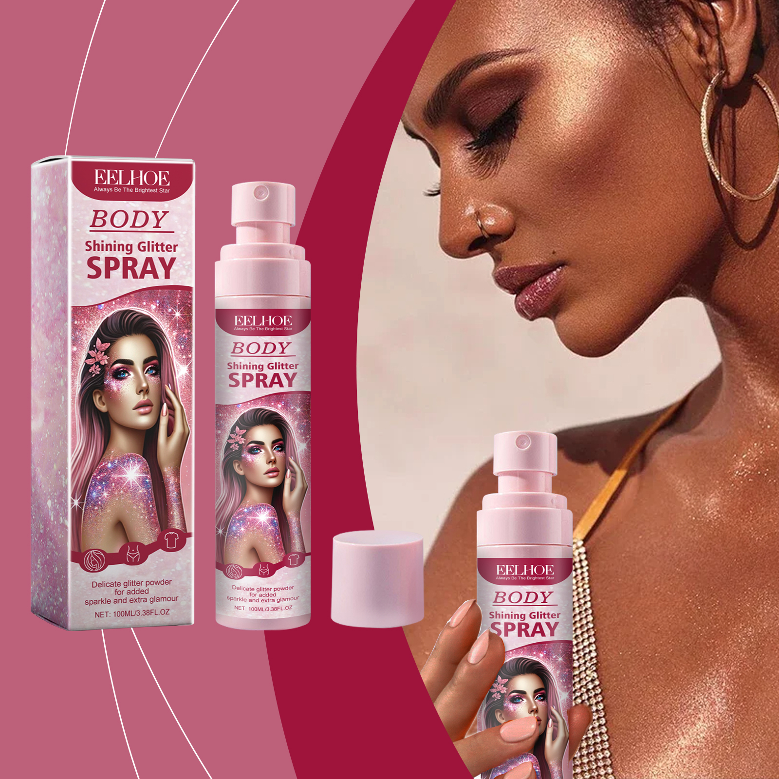 Spray scintillant maquillage scène Eelhoe brillant