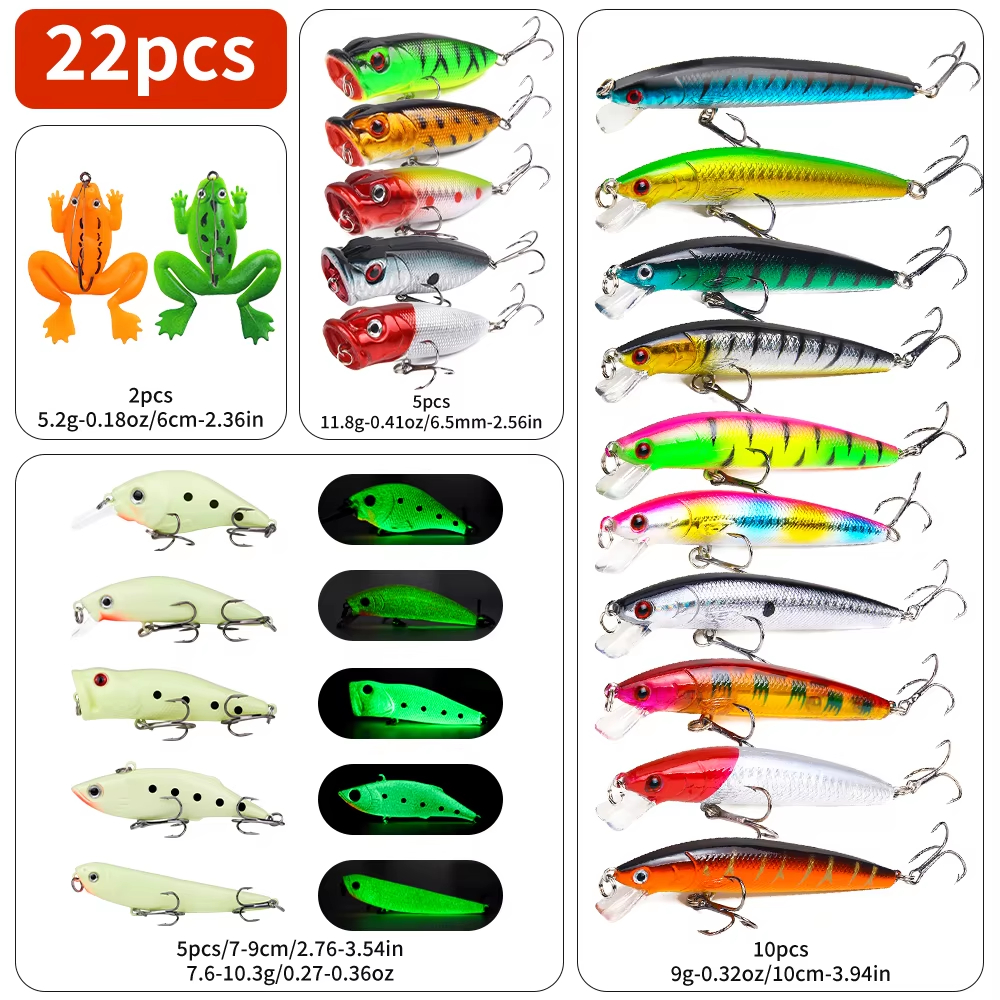 Set leurre 22pcs dur mou poisson crochet