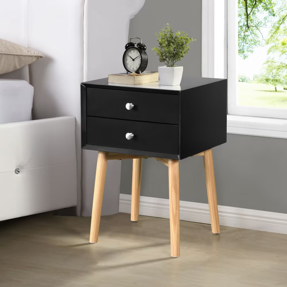 Table chevet 2 tiroirs bois moderne salon chambre
