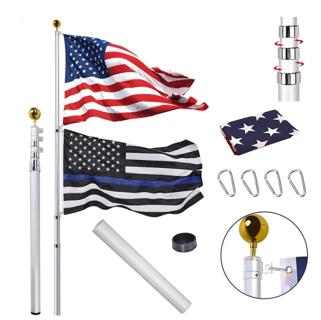 Mât drapeau aluminium avec drapeau américain et boule