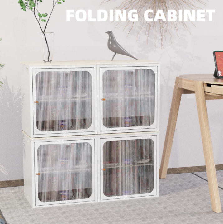 Cabinet pliable acier-bois, anti-glisse, blanc rangement
