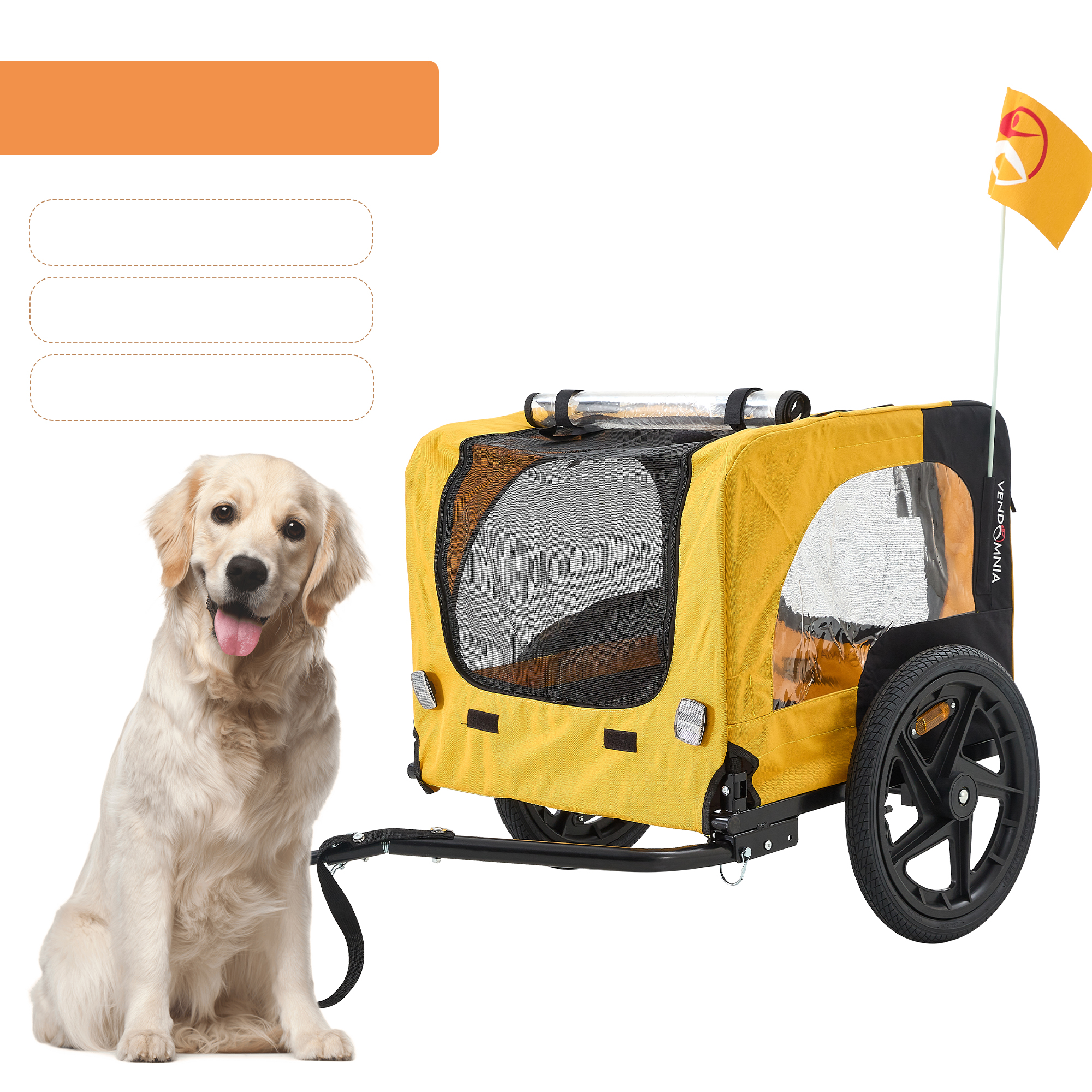 Poussette chien jaune robuste pliable, remorque vélo