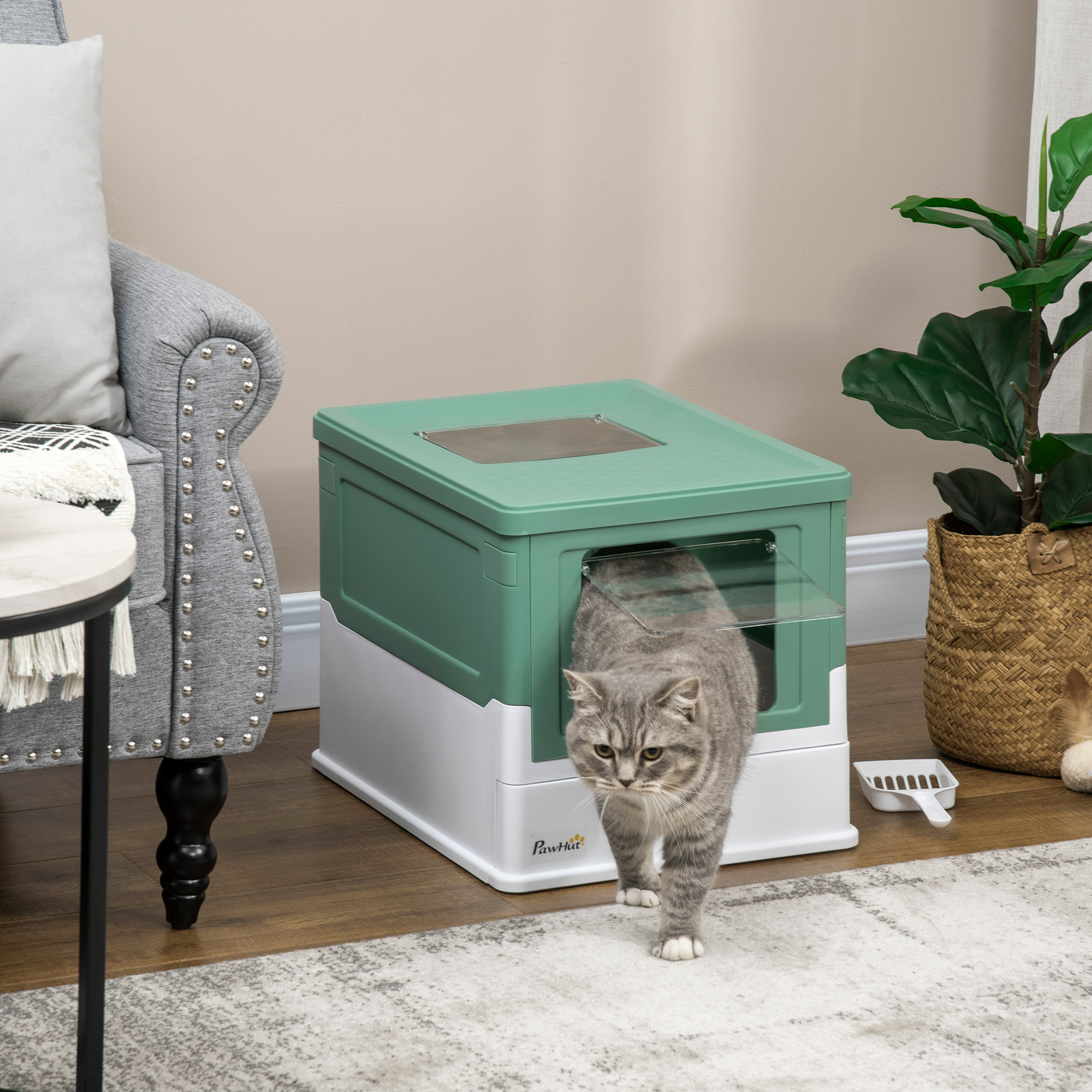 Litière chat fermée portable grand espace avec cuillère