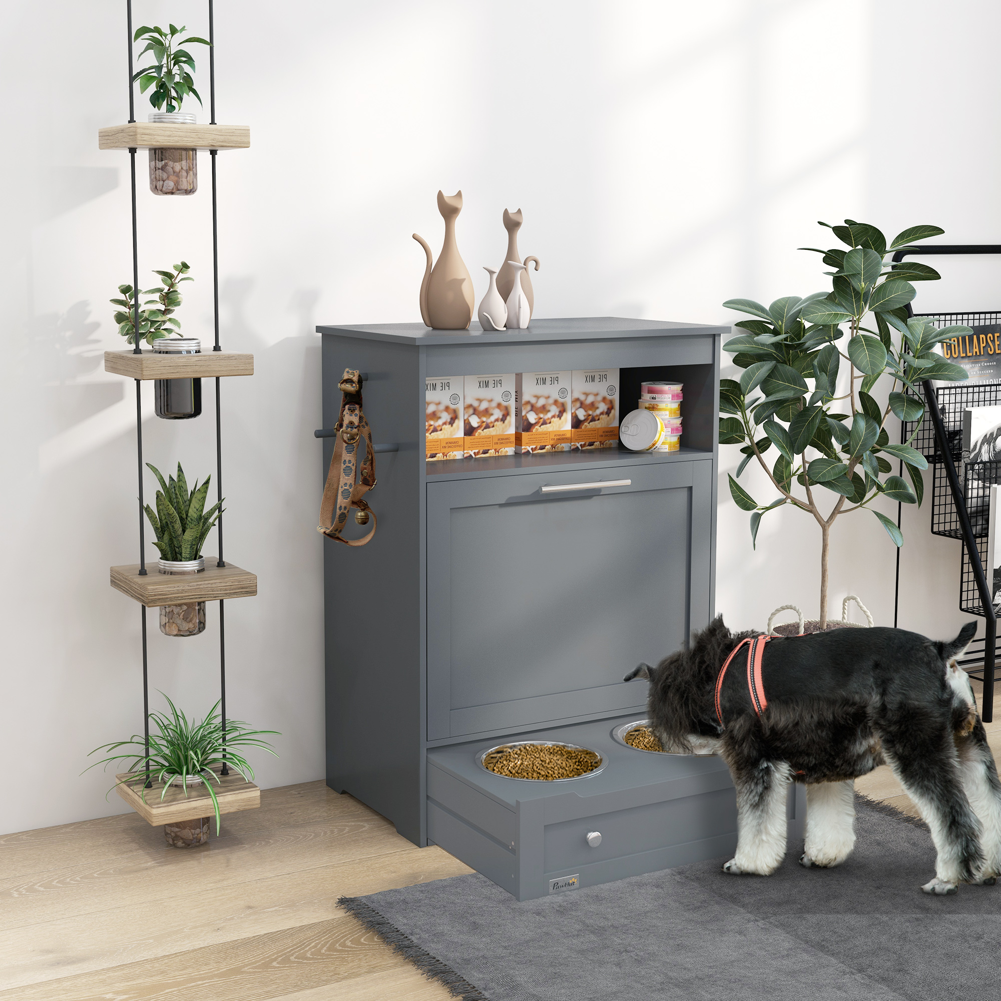 Station nourriture chien rangement contenants