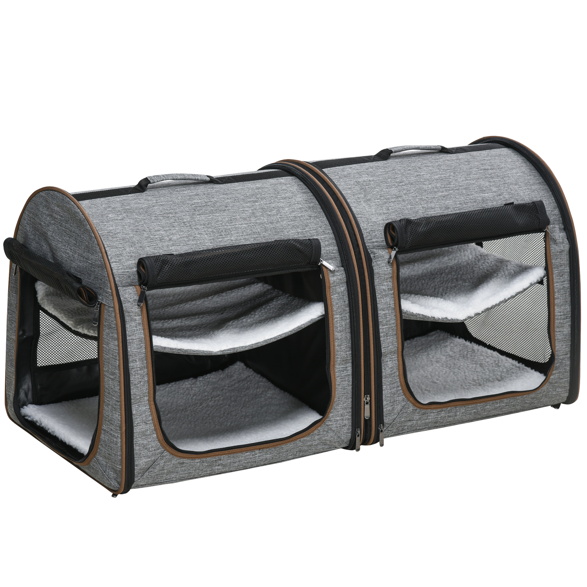 Transporteur souple pour chat avec séparateur, gris