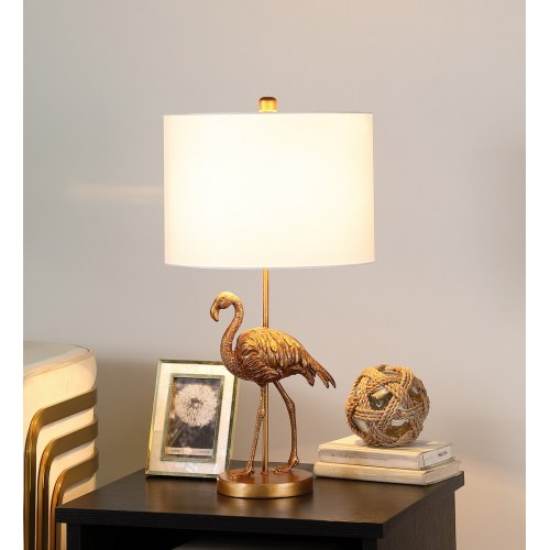 Lampe table flamant or mat résine