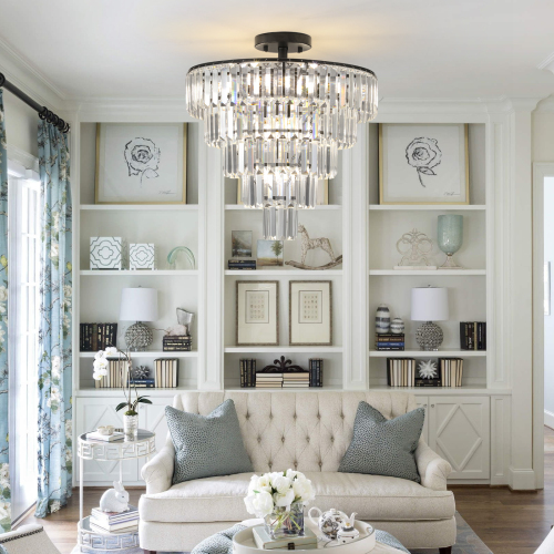 Lustre Cristal Noir Contemporain Grande Chambre Salon
