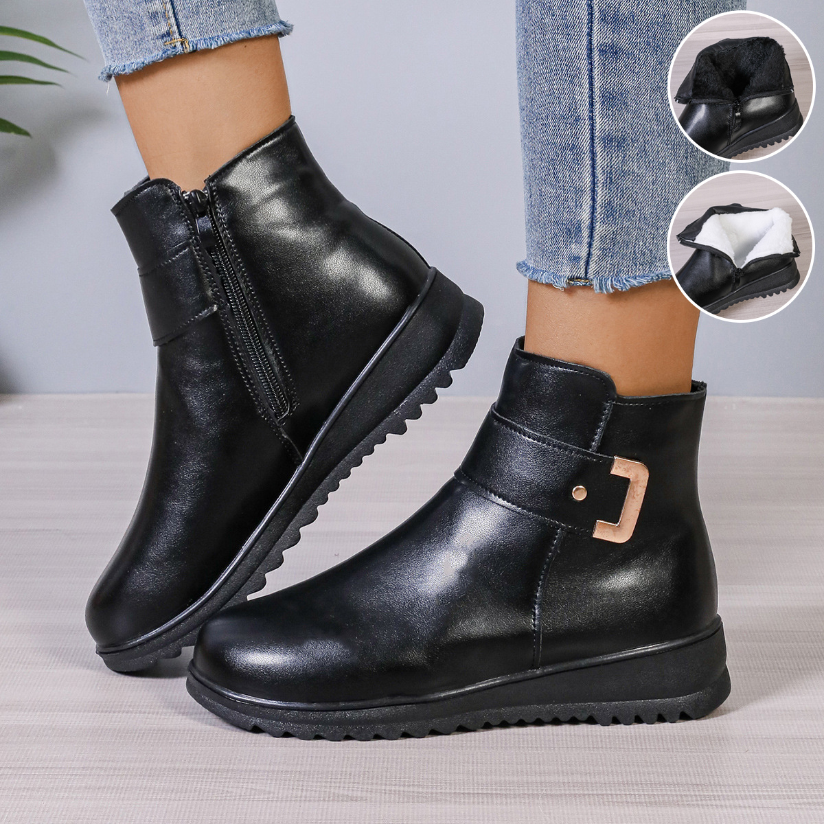 Bottes d'hiver molleton fermeture éclair antidérapant