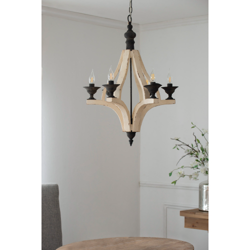 Lustre 6 lumières chaîne ajustable bois clair