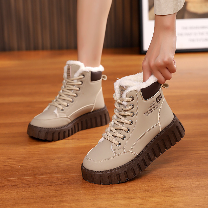 Botte d'hiver fourrée femme, lacets, talon plat