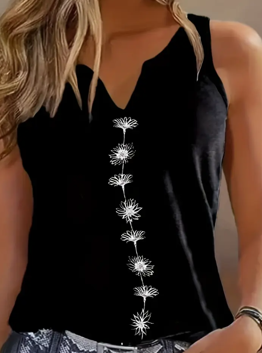 Camisole floral col échancré été décontracté femme